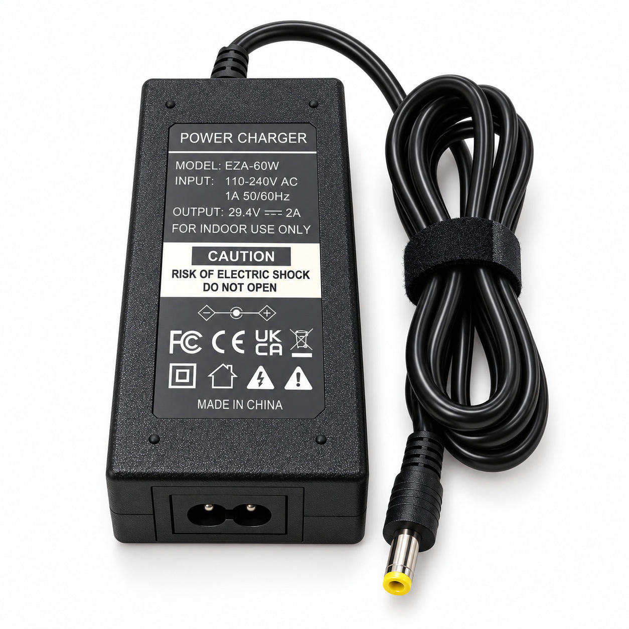 EZA-60W housing, label and permanently attached black DC cable